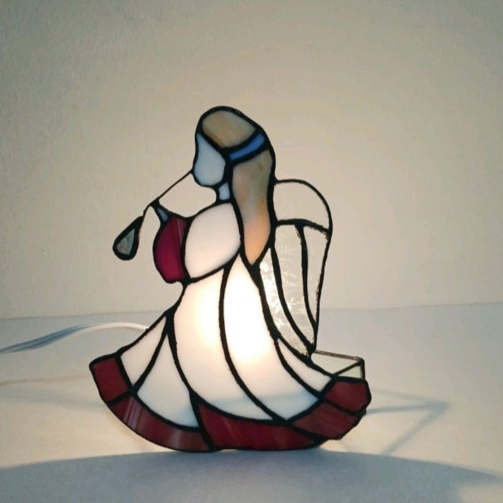 Angel Trumpeter Stained Glass Light Religious Celestial Accent Lamp Table Decor
